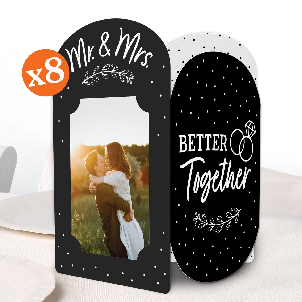 Big Dot of Happiness Mr. and Mrs. Photo Holder Centerpieces, 4x6 Picture Display Box Black & White Table Decoration for Wedding or Bridal Shower, 8 Ct